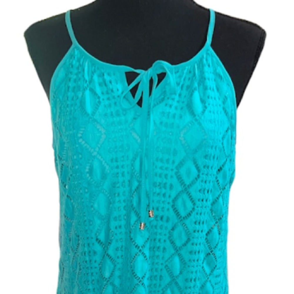 Lily Rose Spaghetti Strap Crochet Lace Mini Dress, Size Small, NWT, Aqua Blue - Picture 2 of 16